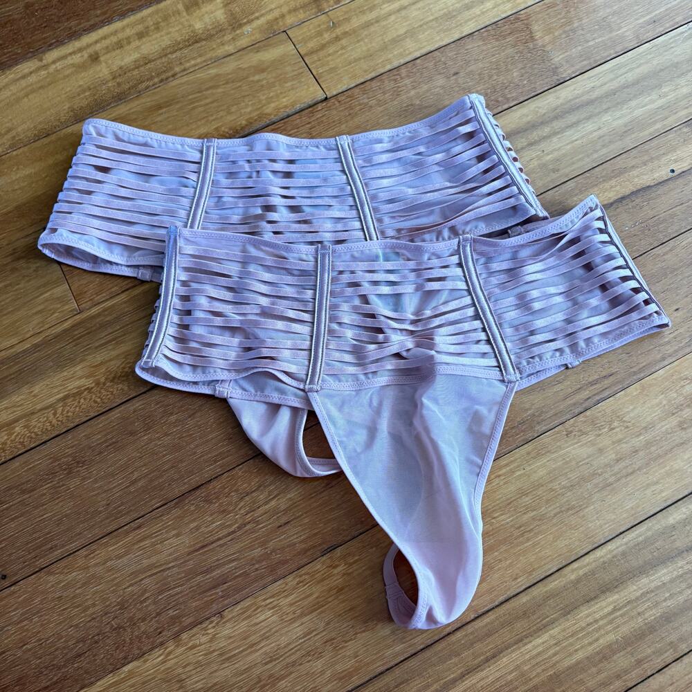 2 Pairs NWT Victoria's Secret Pink Ribbon High Waisted Sheer Thong Size M